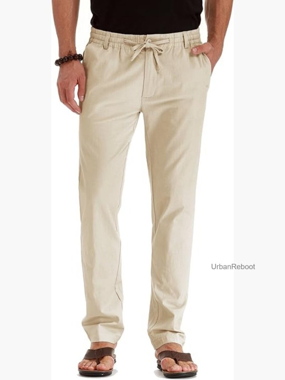 Drawstring Linen Pants Casual Summer Beach Loose Trousers Elastic Waist